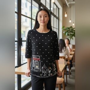 Vintage Marisa Christina Black Polka Dot Sweater Fall Winter Coffee Shop Lovers